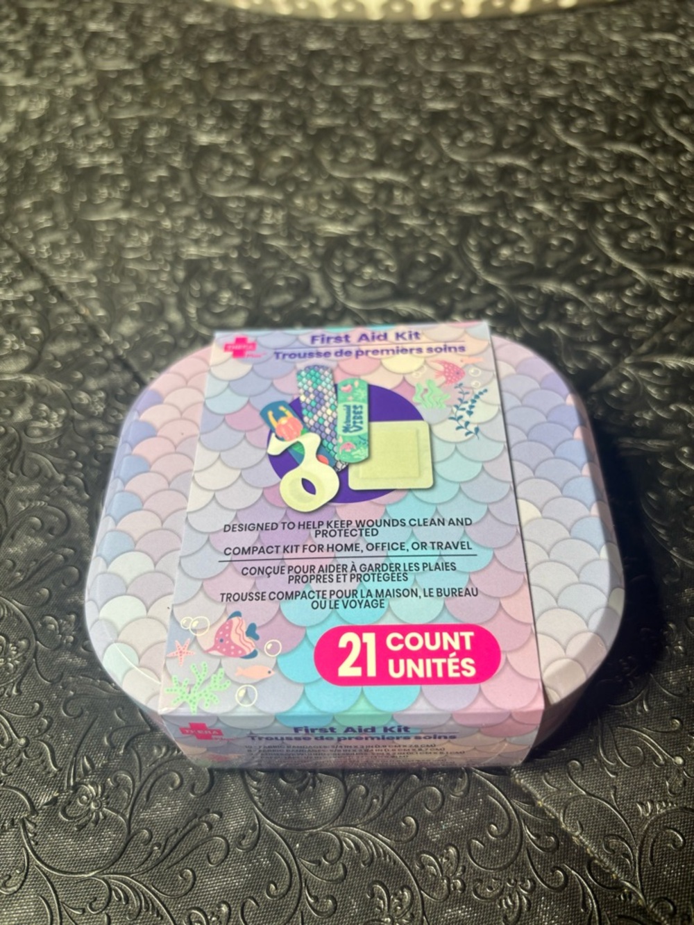 New Mermaid Print Compact First Aid Kit - Pastel Purple Pink Blue 21 pc
